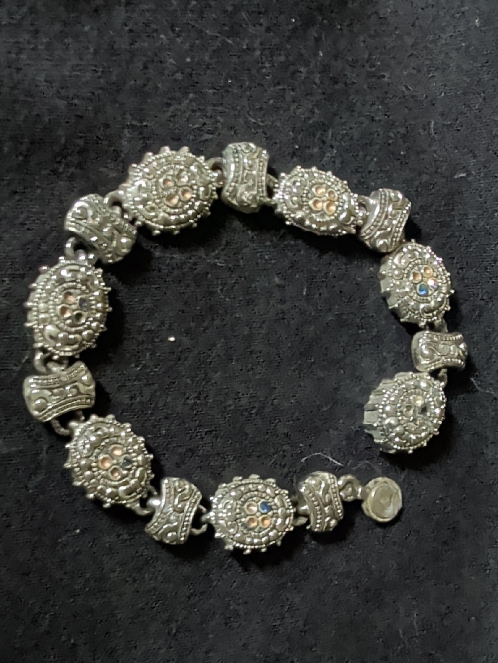 Vintage Silver Tone Statement Link Bracelet-Magnetic Clasp-*Missing Rhinestones